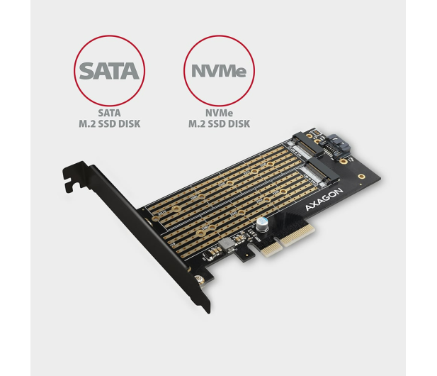 AXAGON Adapter wewnętrzny PCEM2-D, PCIe x4, 1x M.2 NVMe M-key + 1x SATA B-key slot, SP & LP - 730832 - zdjęcie 8